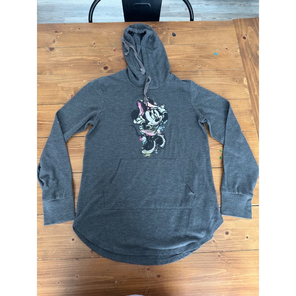 Disney Minnie Mouse Graphic Hoodie Gray‎ Long Sleeve Pouch Pocket Women's Medium